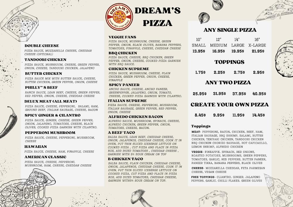 Dream's Pizza Menu image 2